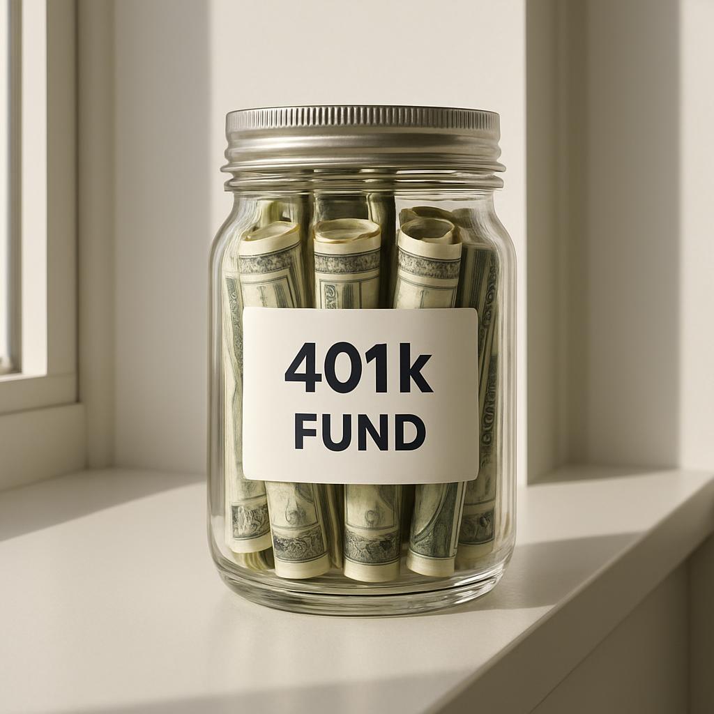 401k Money Fund Saved In Jar.